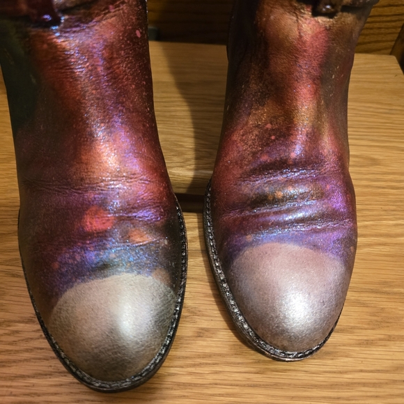 HANDCRAFTED Upcycled Leather Boots HANDPAINTED Size 9M Ankle Bootie Wearable Art - Picture 5 of 17